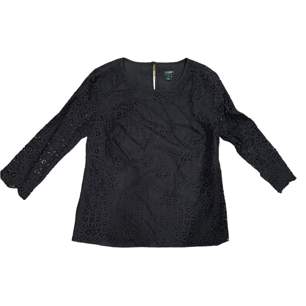 J. Crew Black 3/4 Sleeve Lace Overlay Shirt